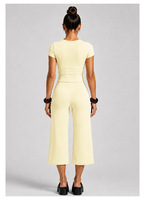 Pantalons capri tendance pour femmes, t-shirts de sport pour femmes, ensemble de yoga jaune beurre, t-shirt à manches courtes pour femmes