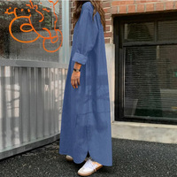 Robe chemise longue en jean à col revers et demi-boutonnage, manches longues, fente latérale, coupe ample et décontractée, grande taille pour femme
