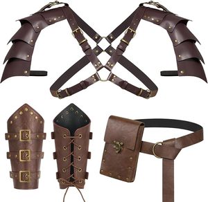 Ensemble d'armure médiévale en cuir PU Enaissance Accessories, épaulettes, protège-bras, ceinture, pochette pour téléphone, <span class=keywords><strong>pirate</strong></span>, viking, LARP - Product Image 1