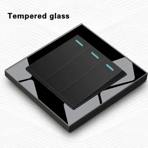SBY Hotel Wall Black Tempered Glass Panel Switch Single Control 3-Gang 1-Way Switch Household Light Switch Panel