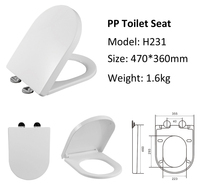 Sièges de toilette à fermeture lente en PP pour articles sanitaires de taille standard en forme de U