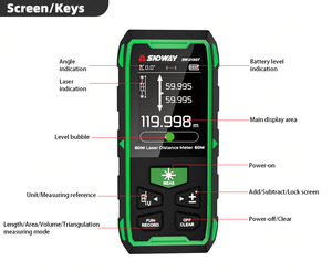 SNDWAY Máy đo khoảng cách laser với máy đo khoảng cách laser màu xanh lá cây máy ảnh cảm biến góc hiển thị LCD 328ft-Đo khoảng cách như một chuyên gia! - Product Image 6