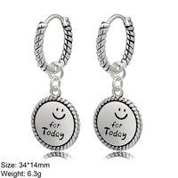 Boucles d'oreilles pendantes en argent style coréen, motif visage souriant, en argent S925, pour femme, avec traitement oxydé