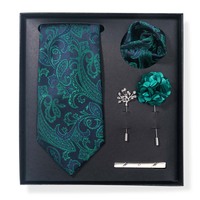 Lot de 5 cravates florales Paisley pour hommes, avec pochette de costume, boutons de manchette, pince à cravate, épingle de revers – Idéal pour mariage, affaires, ou décontracté – Coffret cadeau