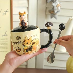 Taza de Cerámica con Tapa de Ardilla Estilo Ins, Linda Taza de Pareja para Desayuno y Café, Regalo Ideal - Product Image 5