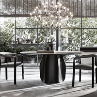 Ensemble de Table à manger style marbre, 4 pièces, noir, rond, rotatif, en bois massif, 6 places