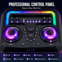 Enceinte de karaoké MT-1218 haute puissance, double woofer 12'', éclairage LED RGB, microphone sans fil TWS, enceinte de scène extérieure