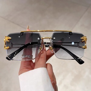 High Quality Stylish Retro Leopard Head Double Bridge Square Frameless UV400 <b>Sunglasses</b> for Men Outdoor & Beach Use Luxury - Product Image 4