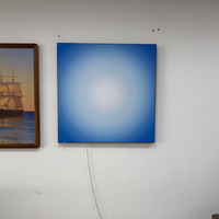 Tableau lumineux LED intelligent à dégradé, motif ciel bleu horizontale, avec contrôle par application, cadre en bois, carré, pour décoration de salon