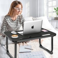 Table de plateau d'ordinateur portable pliable portable avec port de charge USB tiroir de rangement en bois/métal porte-gobelet-pour lit ou bureau