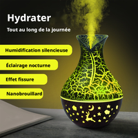 Humidificateur élégant en forme de vase à effet de fissure en bois, diffuseur de brume froide avec étoiles et lunes pour la décoration de chambre