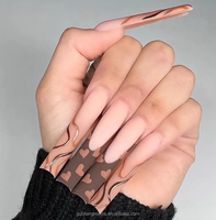 Faux ongles en acrylique mat de forme carrée, longs, style français, entièrement recouvrants, avec strass, à presser, design personnalisé