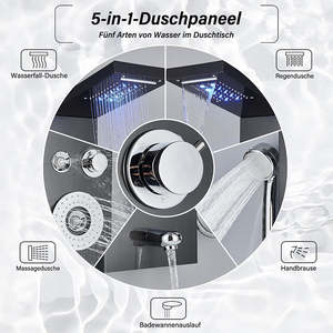 Panel de Ducha de Lluvia Negro Moderno con Masaje, Panel de Ducha Inteligente de Acero Inoxidable con Cabezal de Ducha LED - Product Image 5