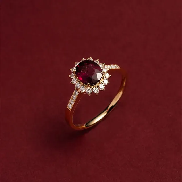 Engagement Wedding Ring 14k Gold Plated 925 Sterling Silver Red Cubic Zircon Stone Ring for Gomen Girls