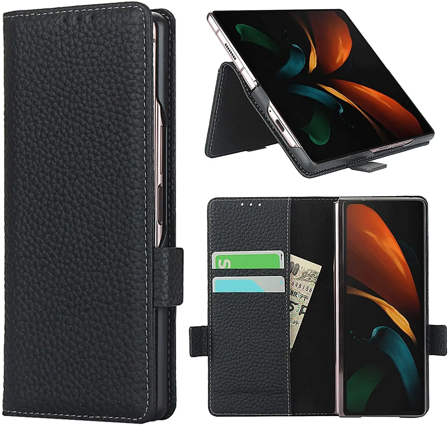 Hot Selling Item Opvouwbare Screen Flip Kaart Bescherming Mouw Imitatie Lederen Telefoon Hoesje Voor Samsung Z Fold 2 3 4