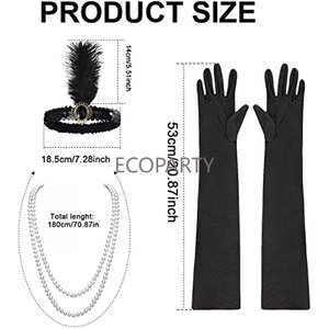 Ensemble d'accessoires pour dames, 3 pièces, grand Gatsby Falpper, robe fantaisie <span class=keywords><strong>Charleston</strong></span>, bandeau, longs gants noirs, collier, 1920 - Product Image 2