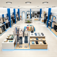 Système complet de présentoirs et de rayonnages pour vêtements avec éclairage LED pour boutiques de prêt-à-porter et magasins de vêtements sur mesure