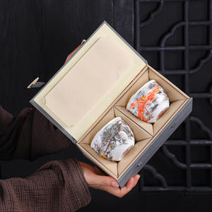 Tasse à thé blanche en céramique avec dessous de verre Tasse à thé dorée Dragon et <span class=keywords><strong>Phoenix</strong></span> Couple Tasses Boîte cadeau - Product Image 2