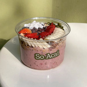 Tigelas de Açaí de Plástico Descartáveis com Logo Personalizado Impresso 12oz 16oz com Tampa Domo para Salada de Frutas e Berries - Product Image 2