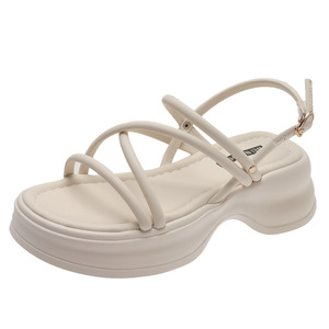 Sandalias de Verano con Logo Personalizado, Sandalias de Plataforma con Tiras Cruzadas para Mujer, Sandalias Negras con Tacón de Cuña Grueso para Mujer - Product Image 1