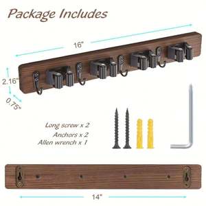 Dropshipping Shopify <b>Mop</b> <b>and</b> <b>Broom</b> <b>Holder</b> Wall Mount Rustic Wood <b>Broom</b> <b>Mop</b> Hanger Wall Mounted Garden Tool Rack - Product Image 2