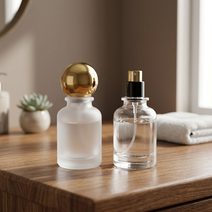 Flacon de parfum en verre givré avec pompe, bouchon personnalisé unique et luxueux, flacon de parfum avec bouchon métallique et vaporisateur. - Product Image 2