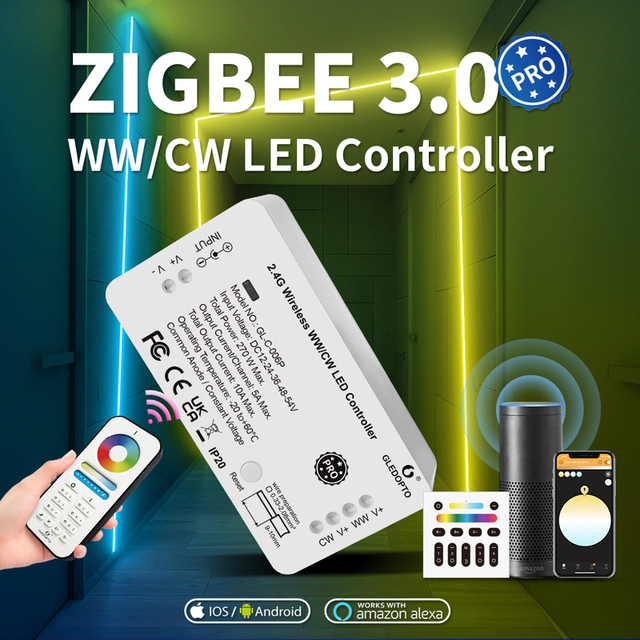 GL-C-006P Gledopto HOT Zigbee+2.4G RF 3-Channel 10A 270W LED Controller Pro DC 12-24-36-48-54V Reset Function App Control 30M