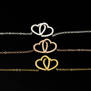 สร้อยข้อมือหัวใจคู่สร้อยข้อมือคู่รักสแตนเลสสตีลสร้อยข้อมือเงินสีทองสำหรับผู้หญิง516 uionen - Product Image 4
