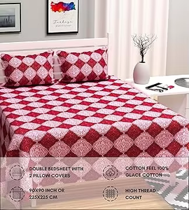 Phong cách lạ mắt Thiết kế đẹp cotton pha trộn Nữ Hoàng bedsheet với 2 gối bao gồm Maroon 90x85 inch mềm bền và thanh lịch bộ đồ giường - Product Image 2