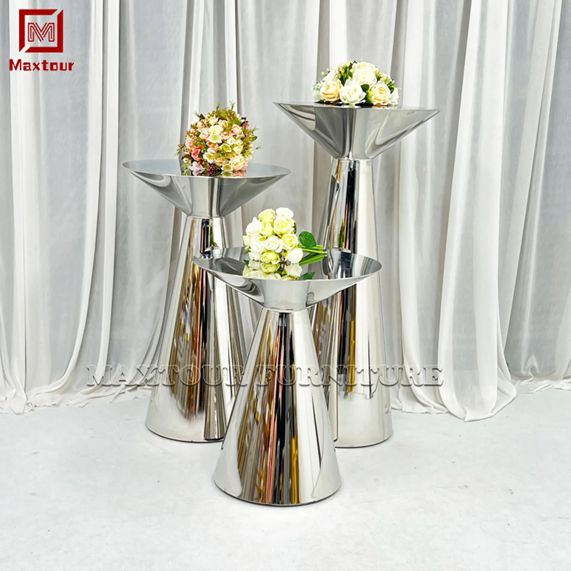 Düğün etkinlikleri dekorasyon masa seti altın Bar taburesi paslanmaz çelik düğün çiçek standı