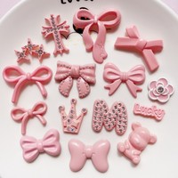 Breloques plates à dos plat en strass rose, motifs nœud et étoile, style Kawaii, pour coques de téléphone, coques d'iPad, accessoires capillaires, décorations de chaussures et loisirs créatifs DIY