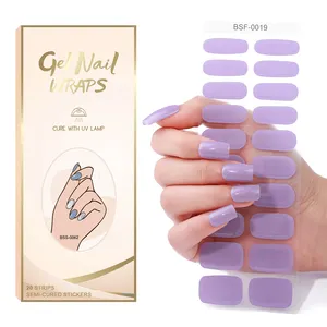 Di alta qualità Macaron Gloss UV Gel avvolge 20 strisce per unghie colore solido Semi indurito Gel adesivi per unghie con lampada UV
