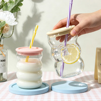 Gobelet en verre ondulé avec couvercle en silicone et paille – Verre créatif en forme de vague pour café glacé et jus