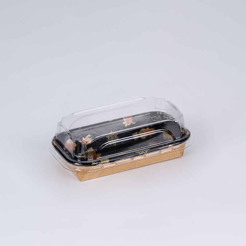 Waterproof Black Kraft Paper Sushi Tray with Lid Food Grade Disposable Plate and Bowl for Serving for Sushi Paper Tray