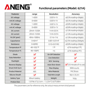 Multimètre numérique intelligent ANENG 621A à écran tactile, testeur multi-champs, transistor, 9999 True RMS, gamme automatique, DC/AC, 0.1 - Product Image 4