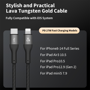 <span class=keywords><strong>Cable</strong></span> de Carga Rápida <span class=keywords><strong>USB</strong></span>-C a IOS de 27W, PIN Antideslizante Mejorado para iPhone 6-14, Compatible con OEM, UE y EE. UU. - Product Image 1