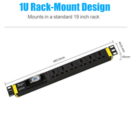 Multiprise universelle OEM 19 pouces 6 voies 1U pour montage en rack, unité de distribution d'alimentation (PDU) avec protection contre les surcharges et les courts-circuits