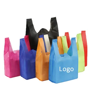 Customized Logo supermarket non-woven Vest grocery bag nonwoven T Shirt bag non woven shopping bag