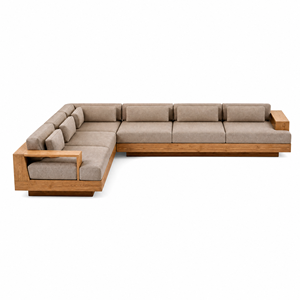 Outdoor Weather Resistant <b>Set</b> Teak <b>Corner</b> Solid Wood L-shape Sectional Patio Couch for Hotel Backyard Vu350-vu379 Teak Material - Product Image 3