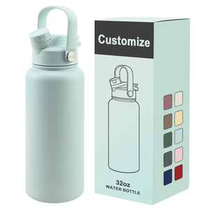 Custom Logo 32oz Powder Coated Gym Sports Water Bottle Large 1L Modern 4 in 1 Spout <b>Straw</b> Lid Insulated Stainless Steel <b>Flask</b> - Product Image 1