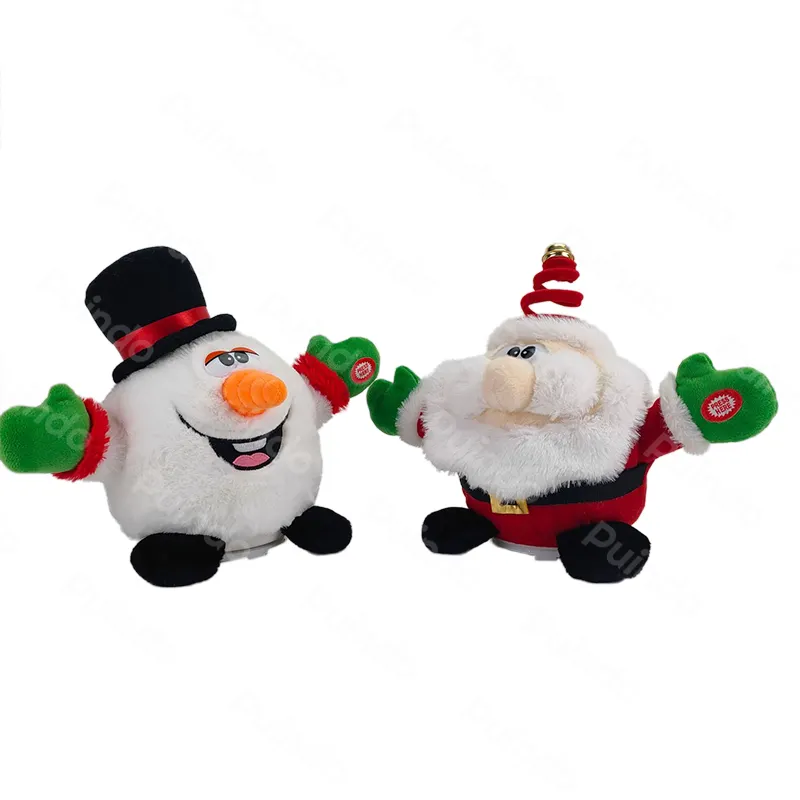 Puindo Wholesale Electric Lighting Musical Toys Stanta & snowman toy Christmas Dolls For Holiday Xmas Decorations Children Gifts