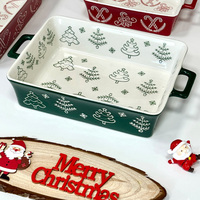 Plat de cuisson rectangulaire en céramique émaillée, style nordique moderne, à double poignée, compatible micro-ondes, pour Noël occidental, vaisselle créative pour hôtels