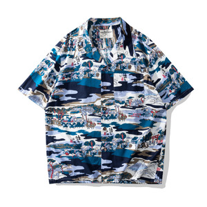 Camisa Hawaiana para <span class=keywords><strong>Hombre</strong></span>, Cuello Cubano, Estilo Náutico, Floral, Transpirable, de Algodón, Casual, de Verano, Manga Corta, Camisa Aloha - Product Image 6