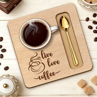Posavasos Cuadrado de Madera Estilo Retro con Ranura para Cuchara Reutilizable, Regalo para Amantes del Café, Regalo del Día del Padre para Papá