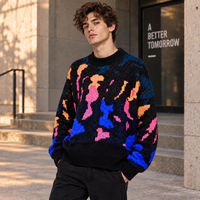 Pull ras du cou oversize pour homme en acrylique anti-boulochage, tricot jacquard 5GG, motif camouflage, vente en gros