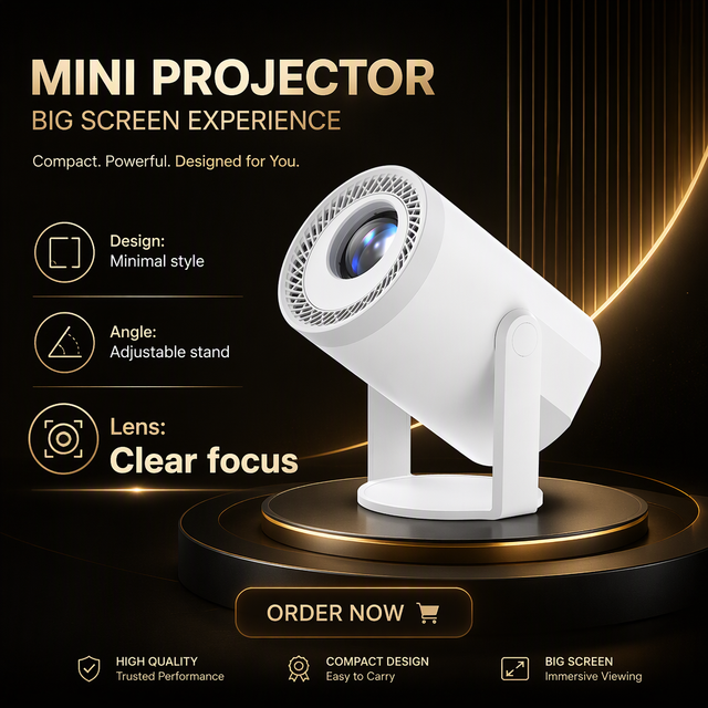 High Quality Android 14 4K Short Throw Mini Quad Core Smart Home Theater Projector Built-In Speakers Portable WiFi BT