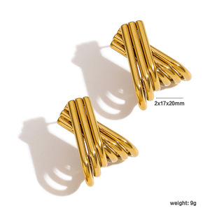 Boucles d'oreilles clous en acier inoxydable 18 carats, design goutte d'eau géométrique, bijoux de mode haut de gamme pour femmes, clips d'oreille élégants - Product Image 5