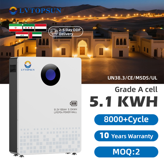 LVTOPSUN Home Storage 51.2V 100Ah 5.12kWh Battery Pack Grade Solar Lithium Ion with Touch Screen LIFEPO4 Grade