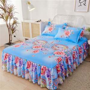 Juego de faldas para cama, colcha de doble capa con estampado floral, sábana con faldón bilateral - Product Image 5