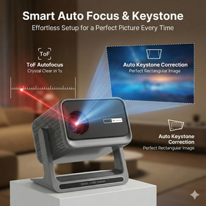 <span class=keywords><strong>Proyector</strong></span> de Video <span class=keywords><strong>para</strong></span> Cine en Casa LED Nativo 1080P Compatible con 4K Tiro Corto Enfoque Automático 850 Ansi Lúmenes Smart Android 9 2G RAM WiFi - Product Image 1